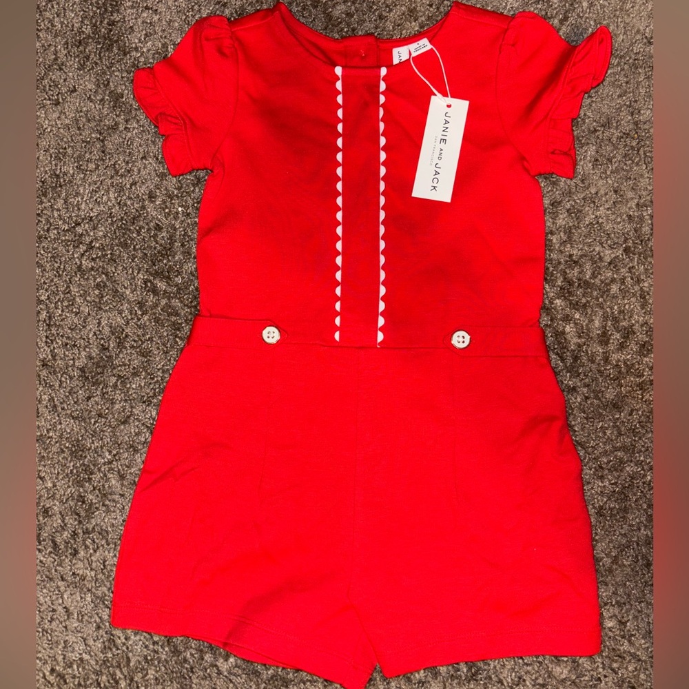 Girls Janie and Jack red Romper size 4, new with tags